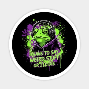 Weird Stuff Frog Meme Green Frog in Hoodie with Headphones Graffiti Art Magnet